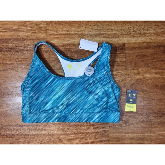 NWT Xersion Medium Support Size Large Blue Stripe Sports Bra - Picture 1 of 2